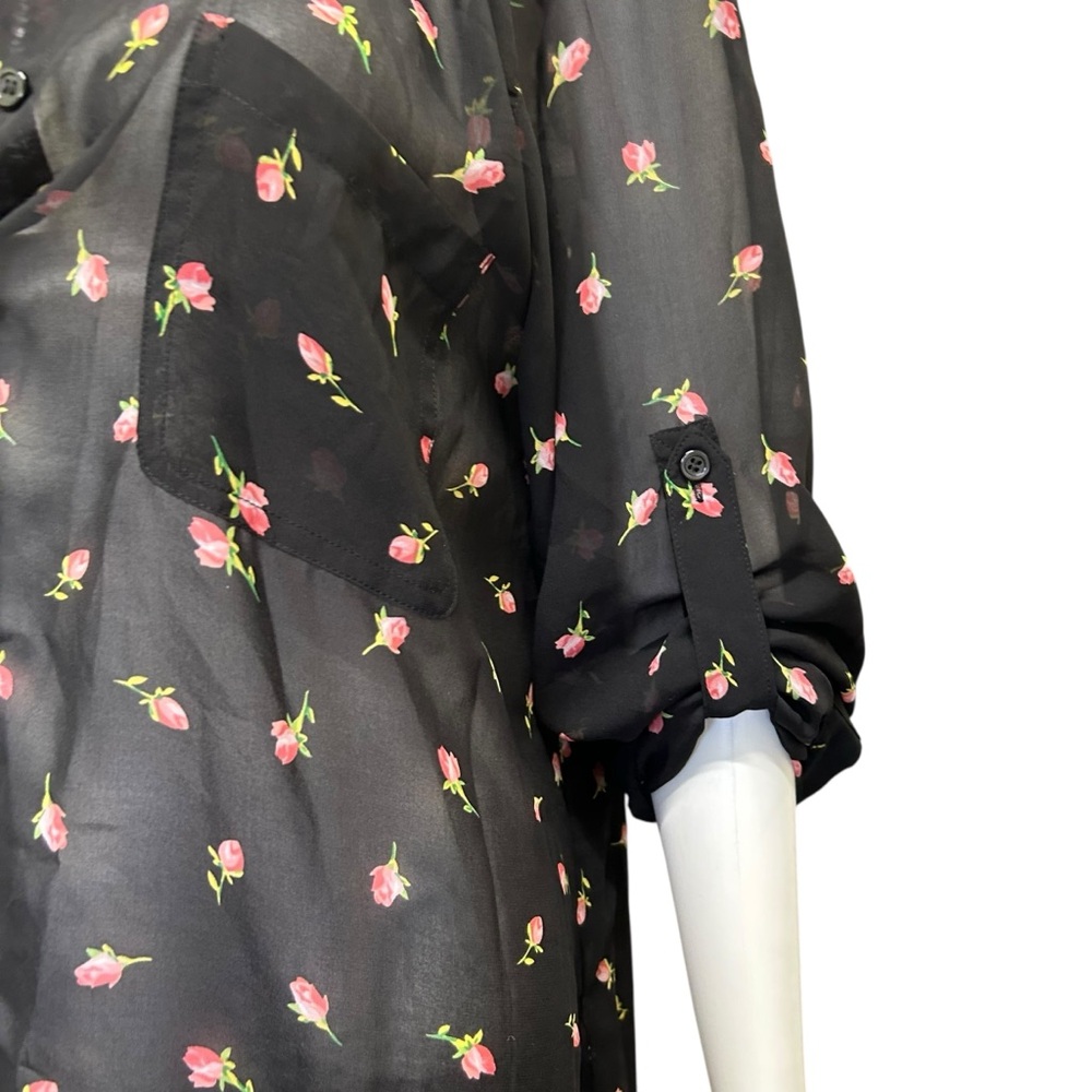Victoria's Secret Black Pink Rose Bud Semi Sheer Blouse Size M - Picture 4 of 8